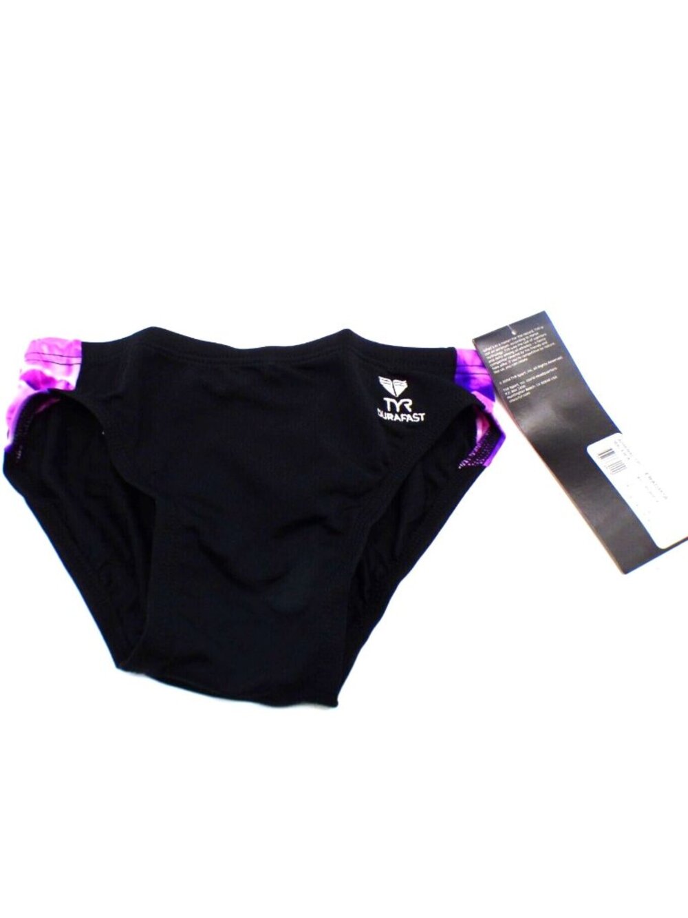 TYR Sport Durafast AdmiralSplice  Youth Racer Swim Brief, Size 26, Black/Purple